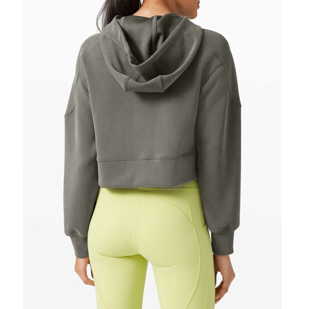 Lululemon Get Centred Crop Hoodie Grey Sage Women's 4 Cutout Modal Blend Relaxed - Picture 4 of 9